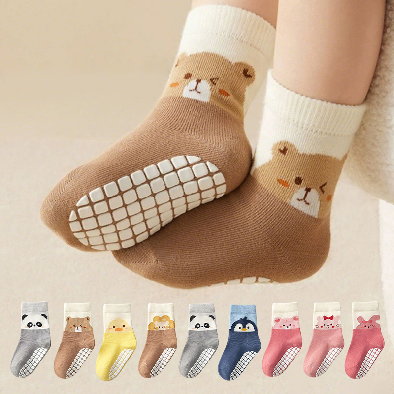 Anti Blister Sock - 3 ペア赤ちゃん愛らしい動物柄ノンスリップフロアソックス秋カジュアルソックス男の子と女の子子供屋内活動